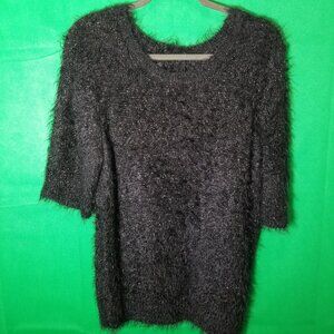 Apt 9 Sequin Sweater Black Fuzzy Furry Night Life Sweater Women XL Party Club